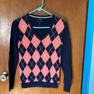 Tommy Hilfiger Pink and Blue V-Neck Argyle Sweater